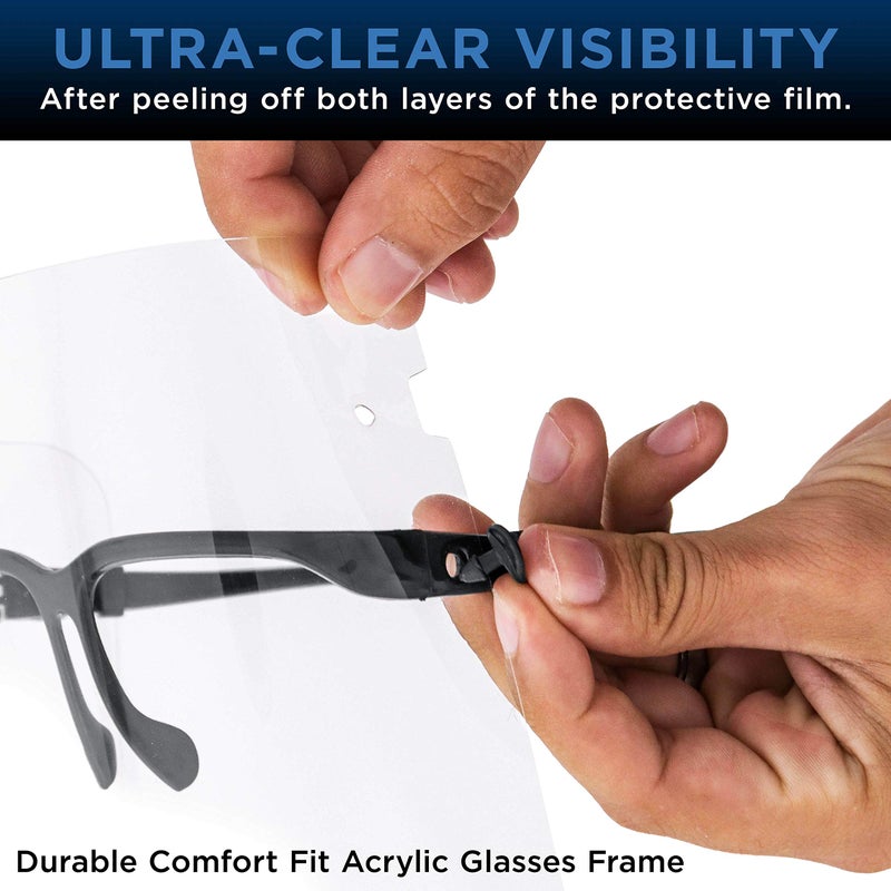 TCP Global Salon World Safety Face Shields with Black Glasses Frames (Pack of 25) - Ultra Clear Protective Full Face Shields to Protect Eyes  Nose  Mouth - Anti-Fog PET Plastic  Goggles - Image 5
